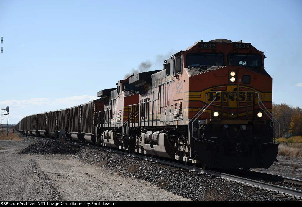 Loaded coal train eases east pout of the siding